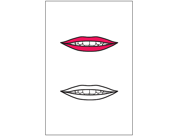 Abbildung: Mundbild S-Laut, rote Lippen und in schwarz/weiß zum Ausmalen in der Sprachforscher-App von LIFEtool